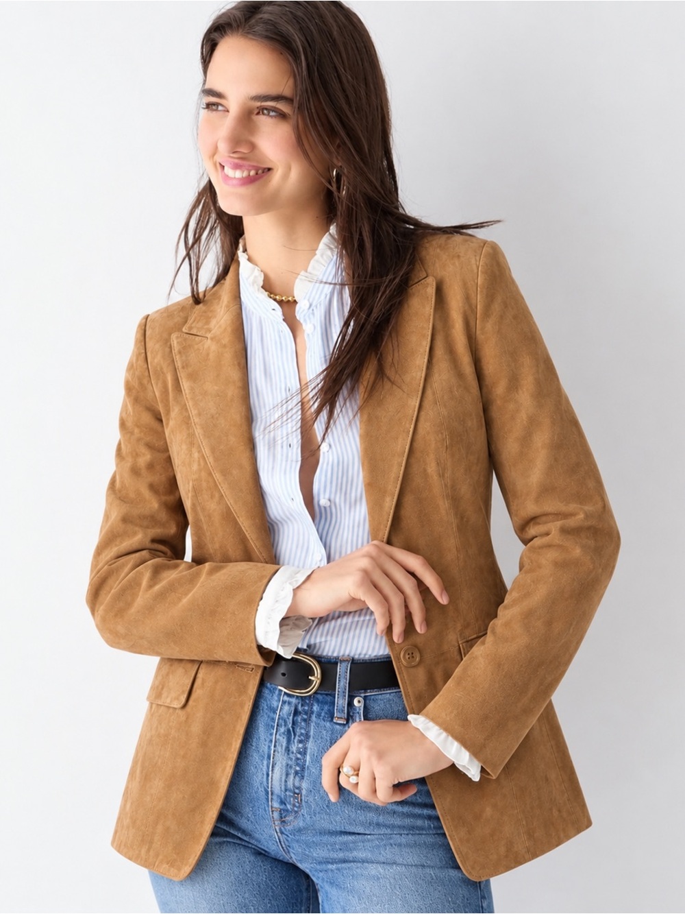 Margaret Godfrey Suede Blazer Womens 10 Camel Tan, True Leather
